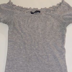gray off-the-shoulder brandy top